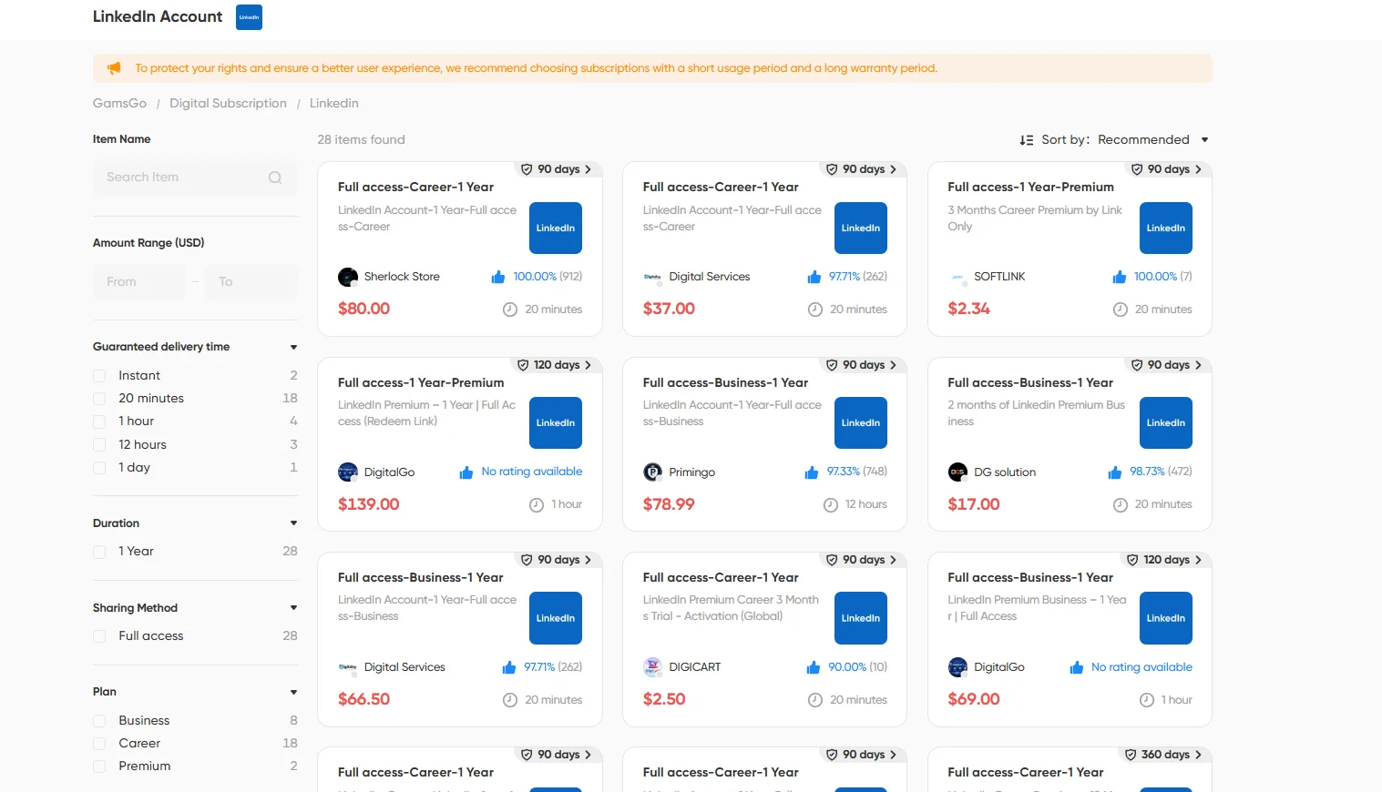 GamsGo Marketplace LinkedIn subscription discount