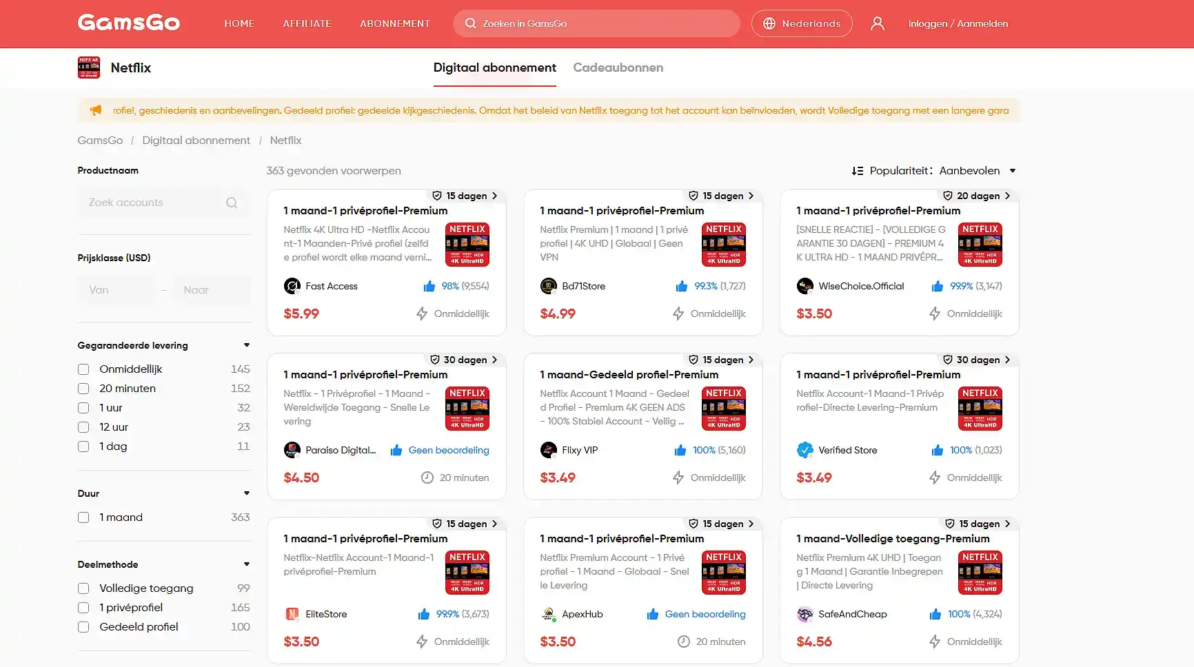 Gedeelde Netflix-accounts