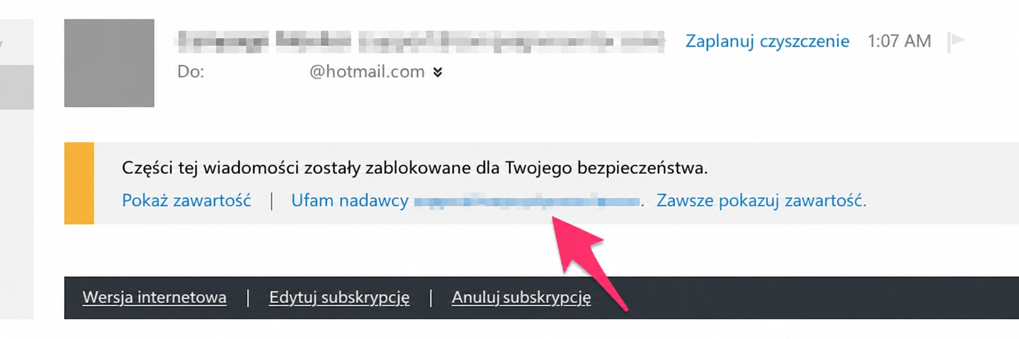 dodaj e-mail do białej listy w Outlooku