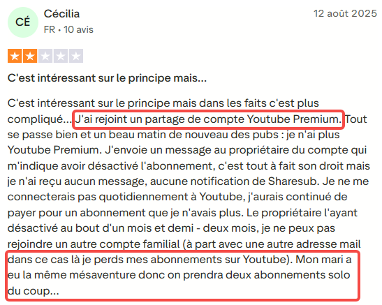 L’interface de Sharesub n’est pas assez intuitive et reste assez compliquée
