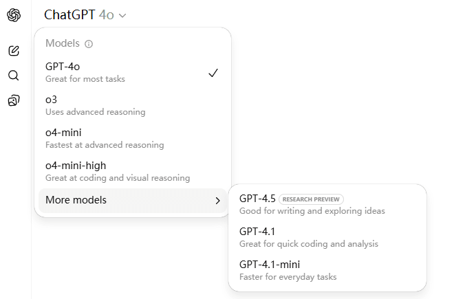 ChatGPT said: multiple model options available in chatgpt plus