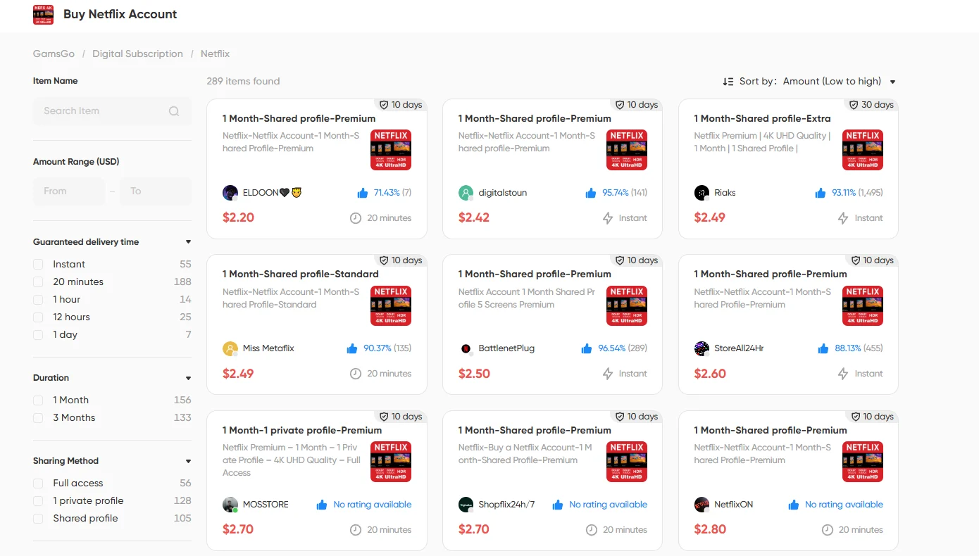 Netflix Subscription Options Available on GamsGo