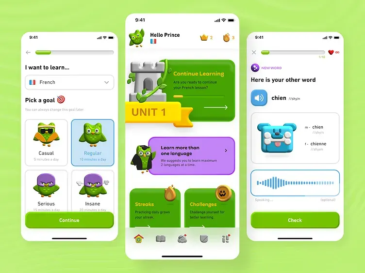 Duolingo mobile app gamified learning interface with skill tree