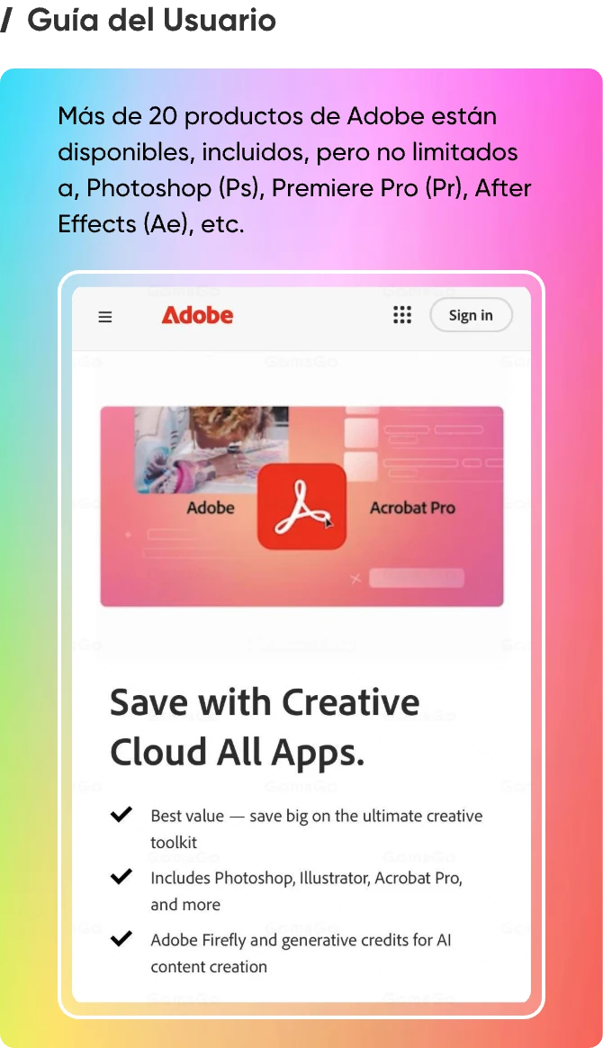 Compra cuentas de Adobe Creative Cloud y ahorra a lo grande - GamsGo