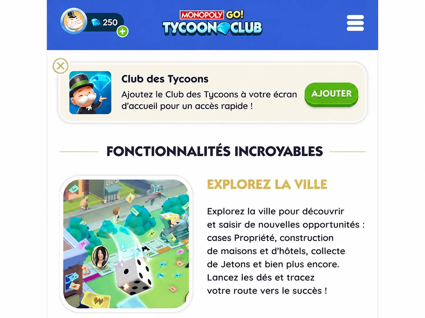Raccourci du Club des Magnats Monopoly GO