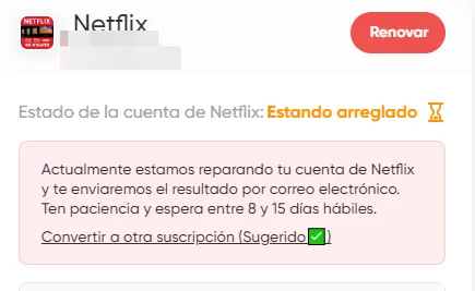 estado del reporte de Netflix Premium en GamsGo en reparación