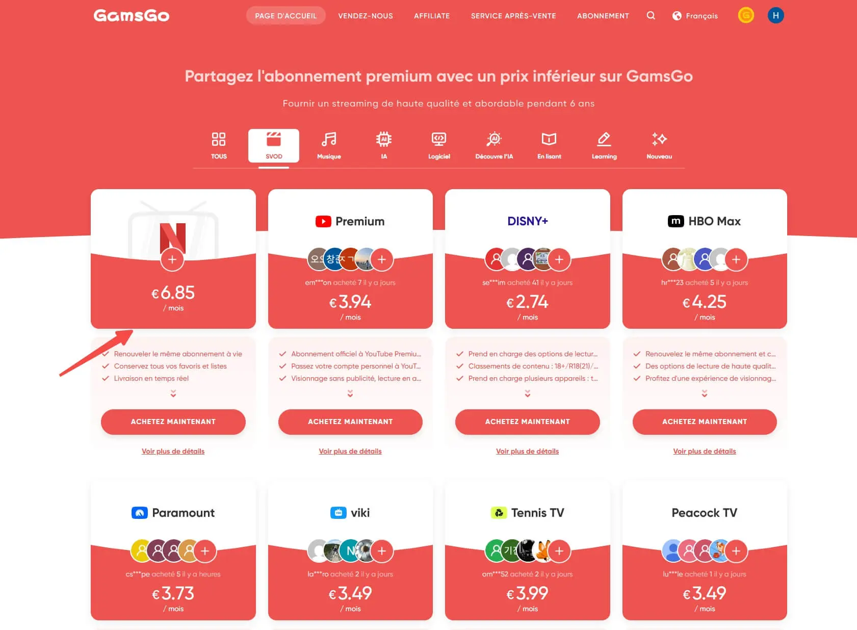Plateforme de partage d’abonnements GamsGo