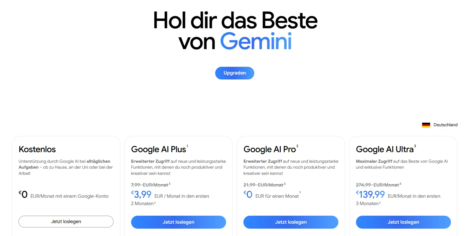 Gemini Pro Angebot mit der offiziellen kostenlosen Testphase