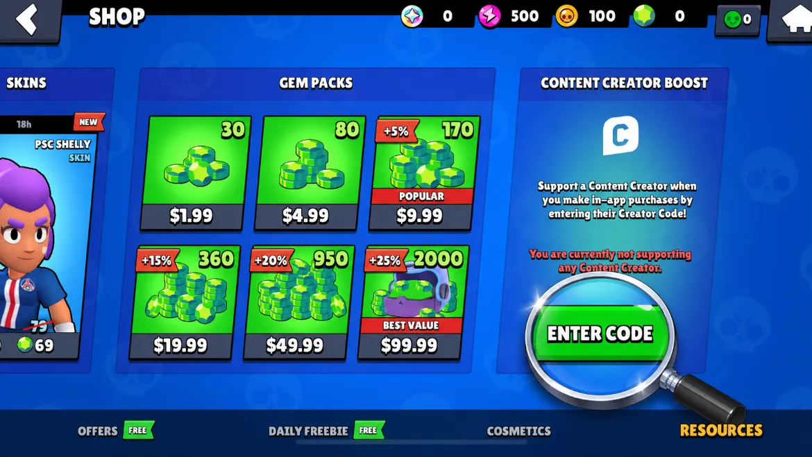 steps to steps guide to redeem Brawl Stars Store codes