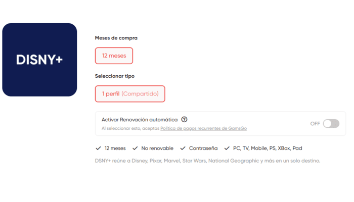 Compra tu cuenta Disney Plus a bajo precio en GamsGo