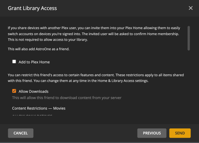 Set Restrictions and Inviting to Home (Plex Pass required)