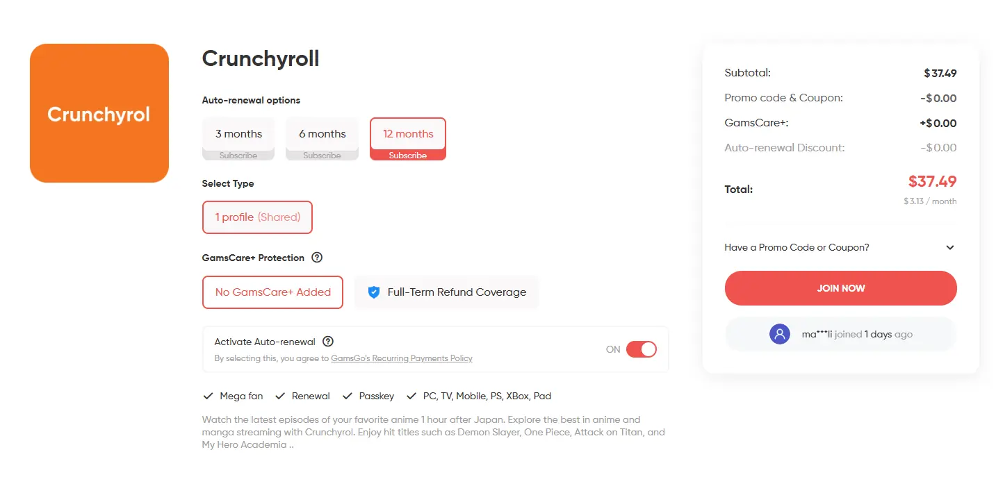 crunchyroll subscription