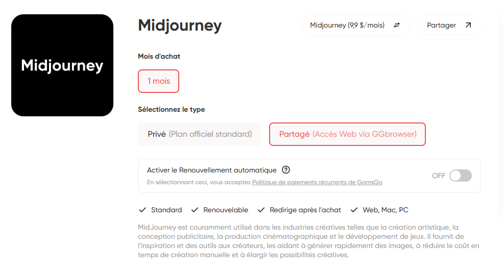 Profiter de MidJourney gratuitement grâce aux plateformes d’abonnement partagé