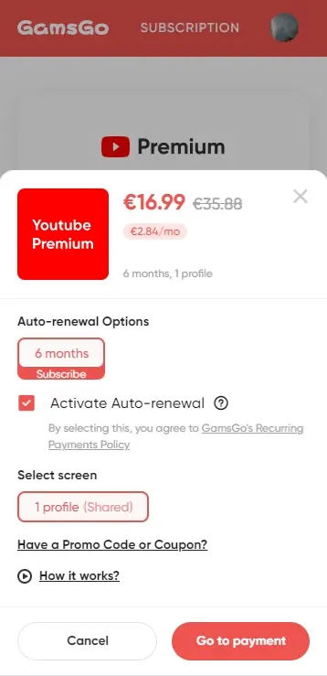 Laufzeit des YouTube Premium-Abos auswählen