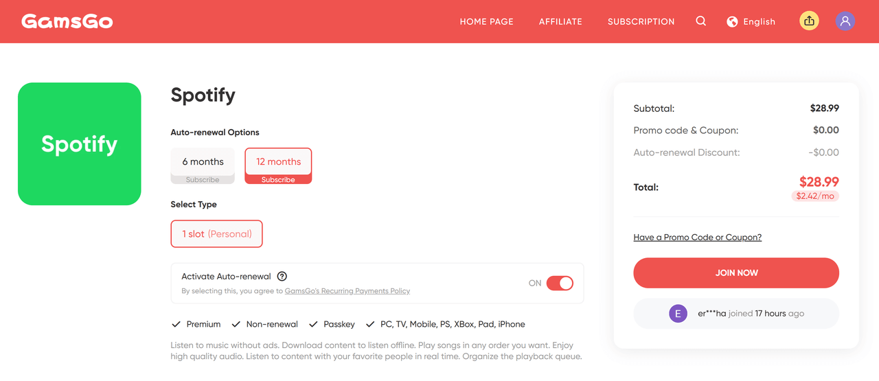 Spotify Premium at a low price