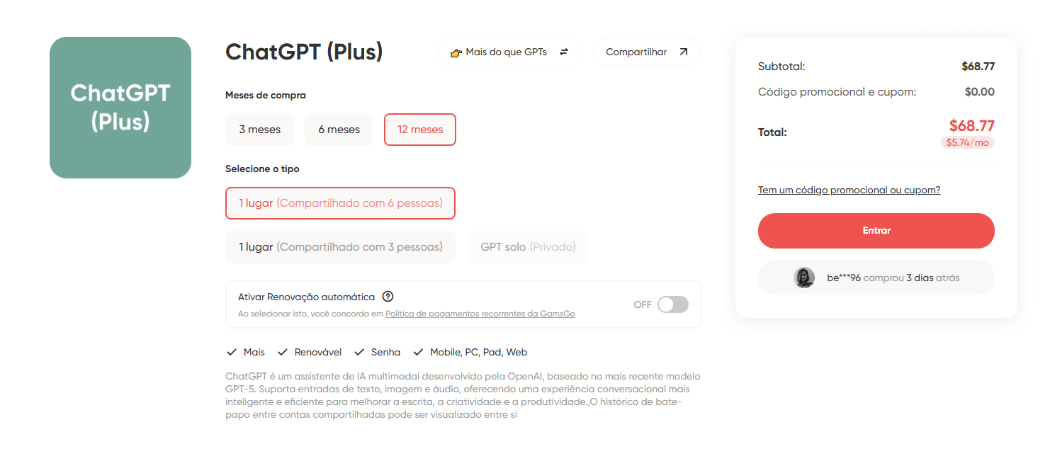 Obtenha ChatGPT Plus grátis com o GamsGo ChatGPT Plus