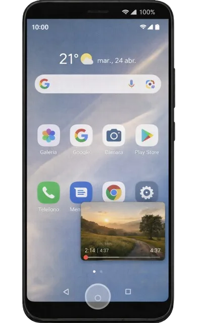 Ventana flotante de YouTube en modo PiP sobre la pantalla de inicio