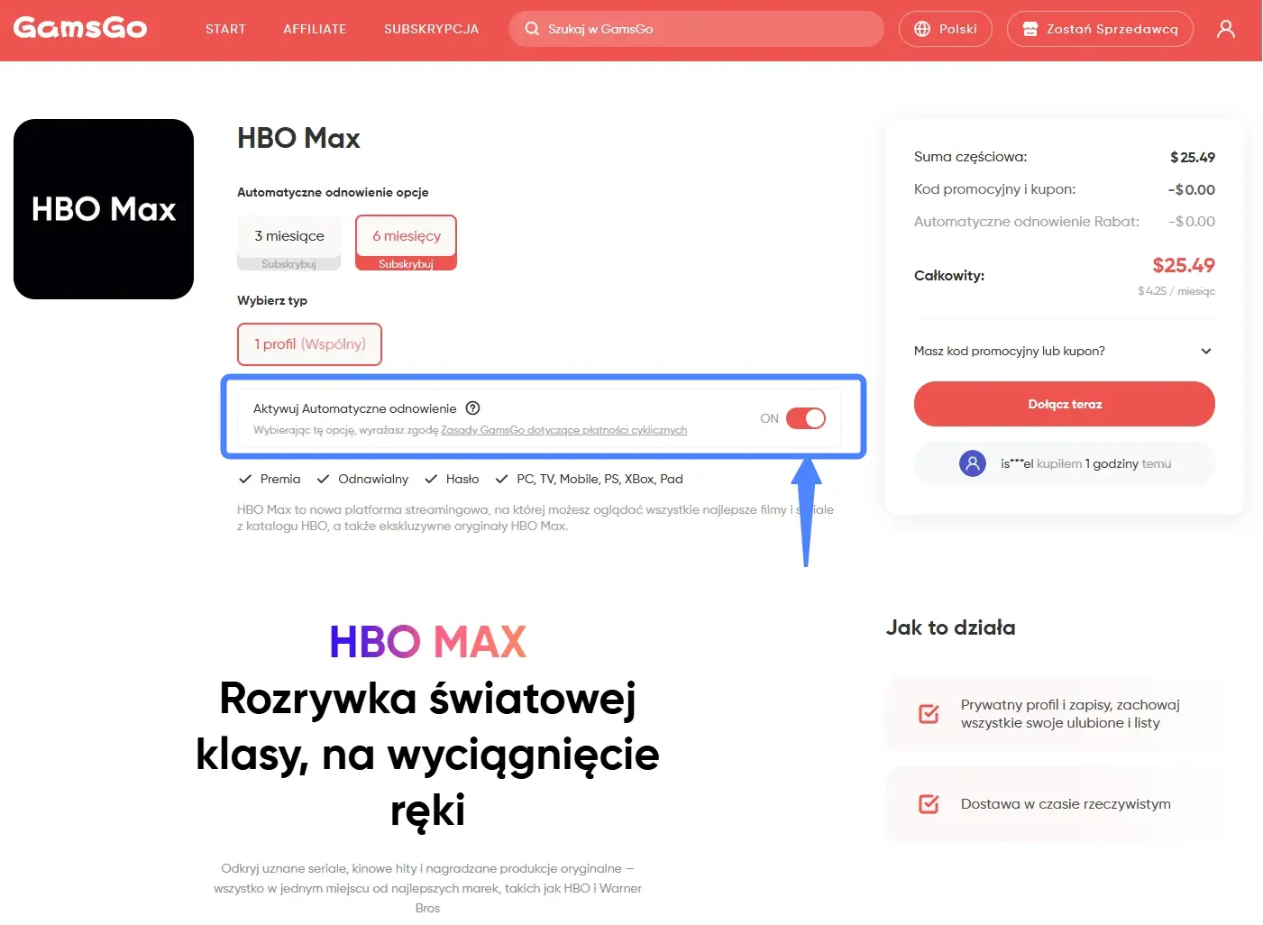 subskrypcja HBO Max na GamsGo