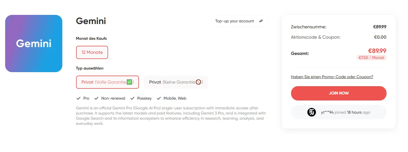 Gemini Pro Preise auf GamsGo