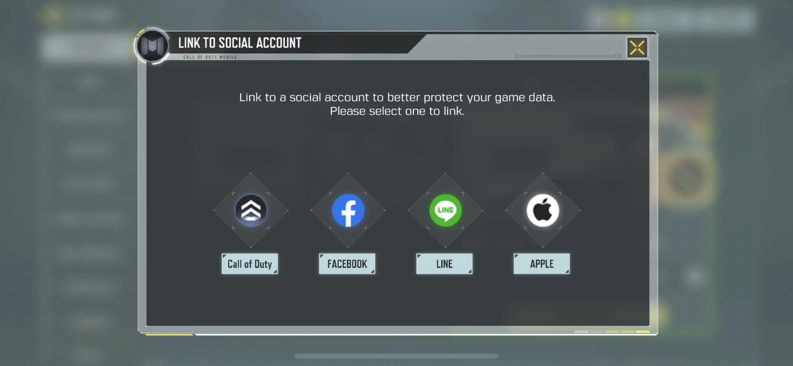Call of Duty Mobile in-game menu showing social account linking options