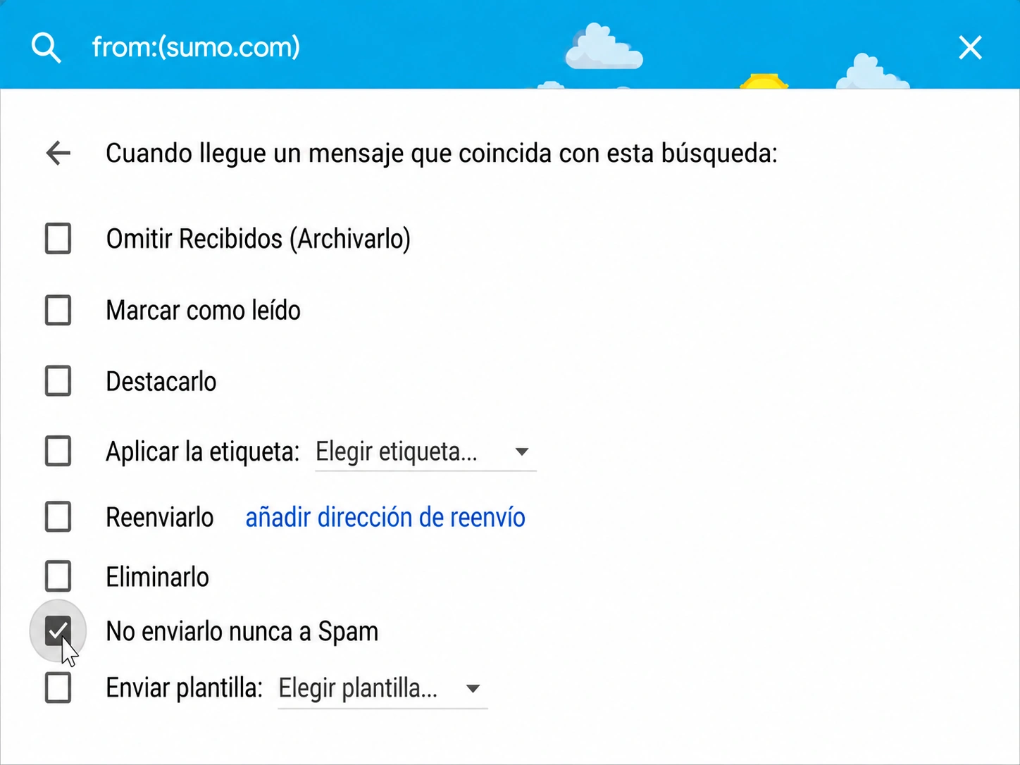 poner tus correos en lista blanca en Gmail