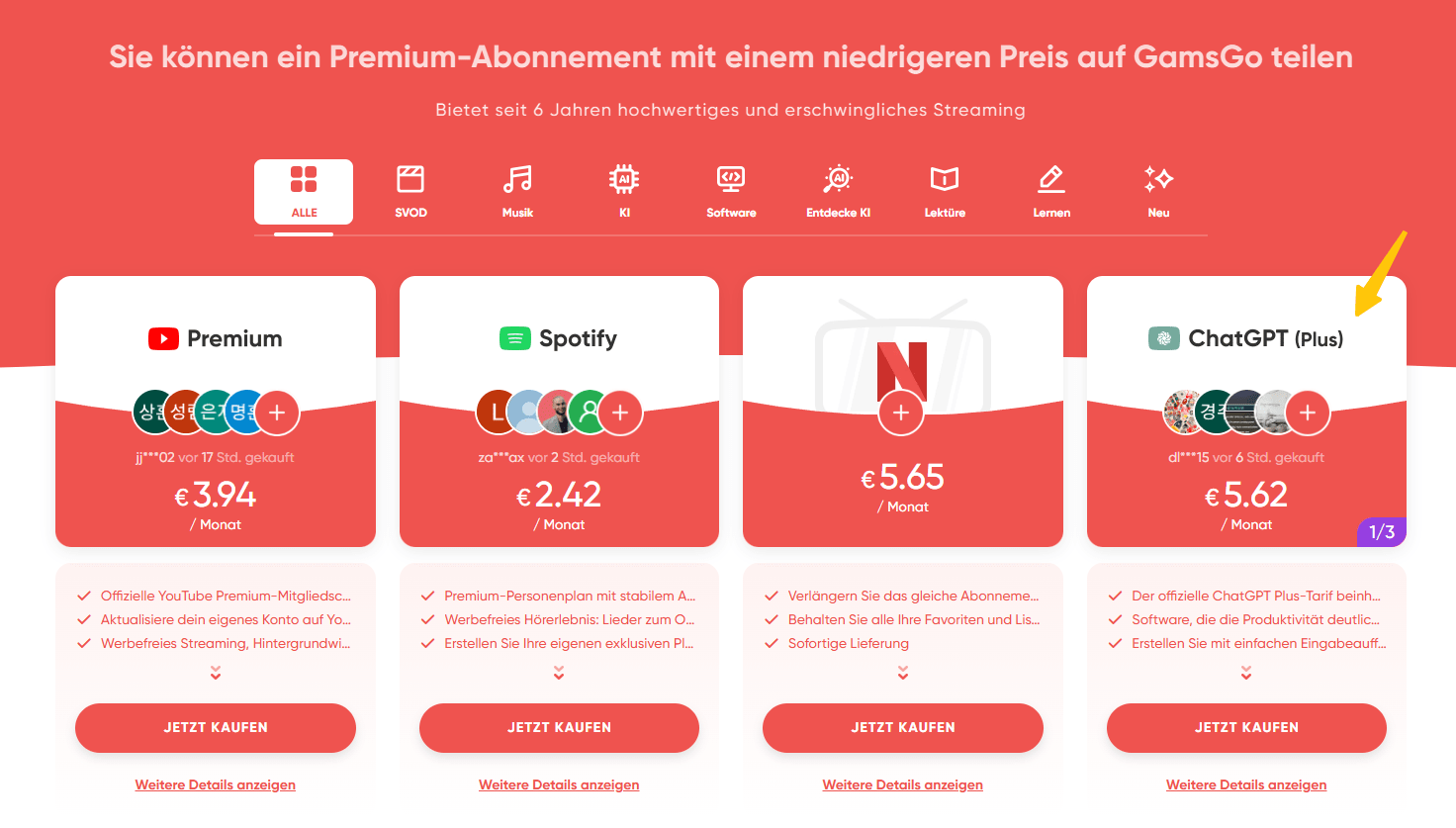 wählen sie chatgpt plus auf der gamsgo-homepage