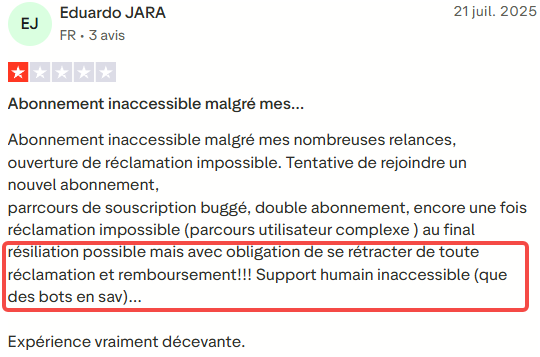 Il en ressort que le service client de Sharesub manque de réactivité