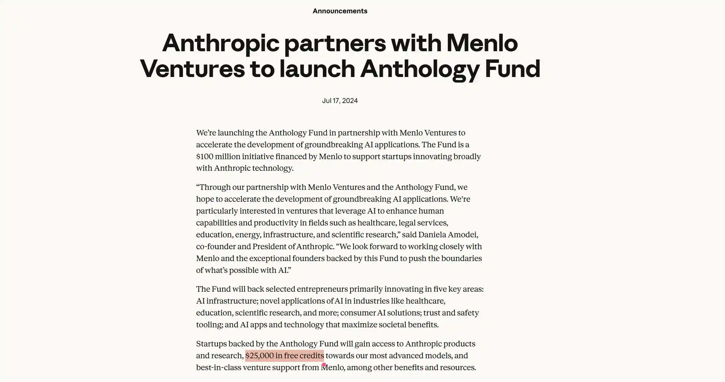 Anthology Fund from Anthropic and Menlo Ventures
