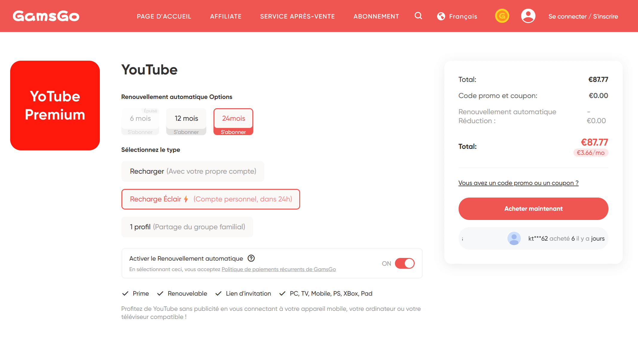 abonnement youtube premium pas cher