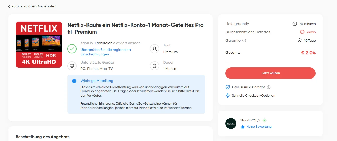 So kaufen Sie ein Netflix-Abo bei GamsGo