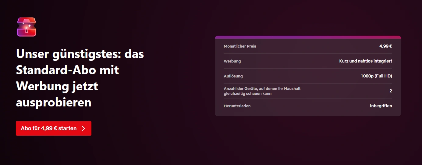 Netflix Standard mit Werbung