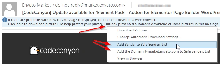 whitelist an email in outlook 20XX