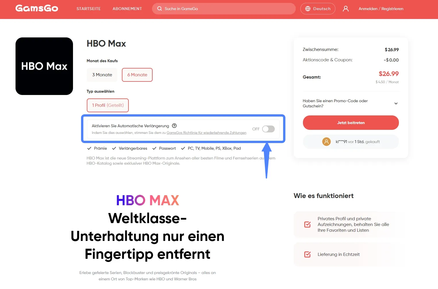 HBO Max Abo bei GamsGo