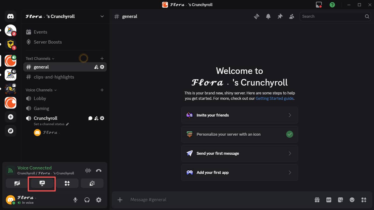 how to stream crunchyroll on discord without black screen