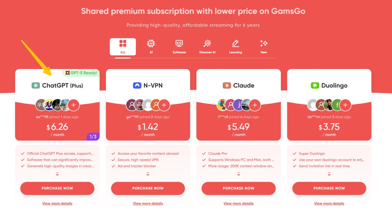 Buy ChatGPT Plus Accounts at GamsGo