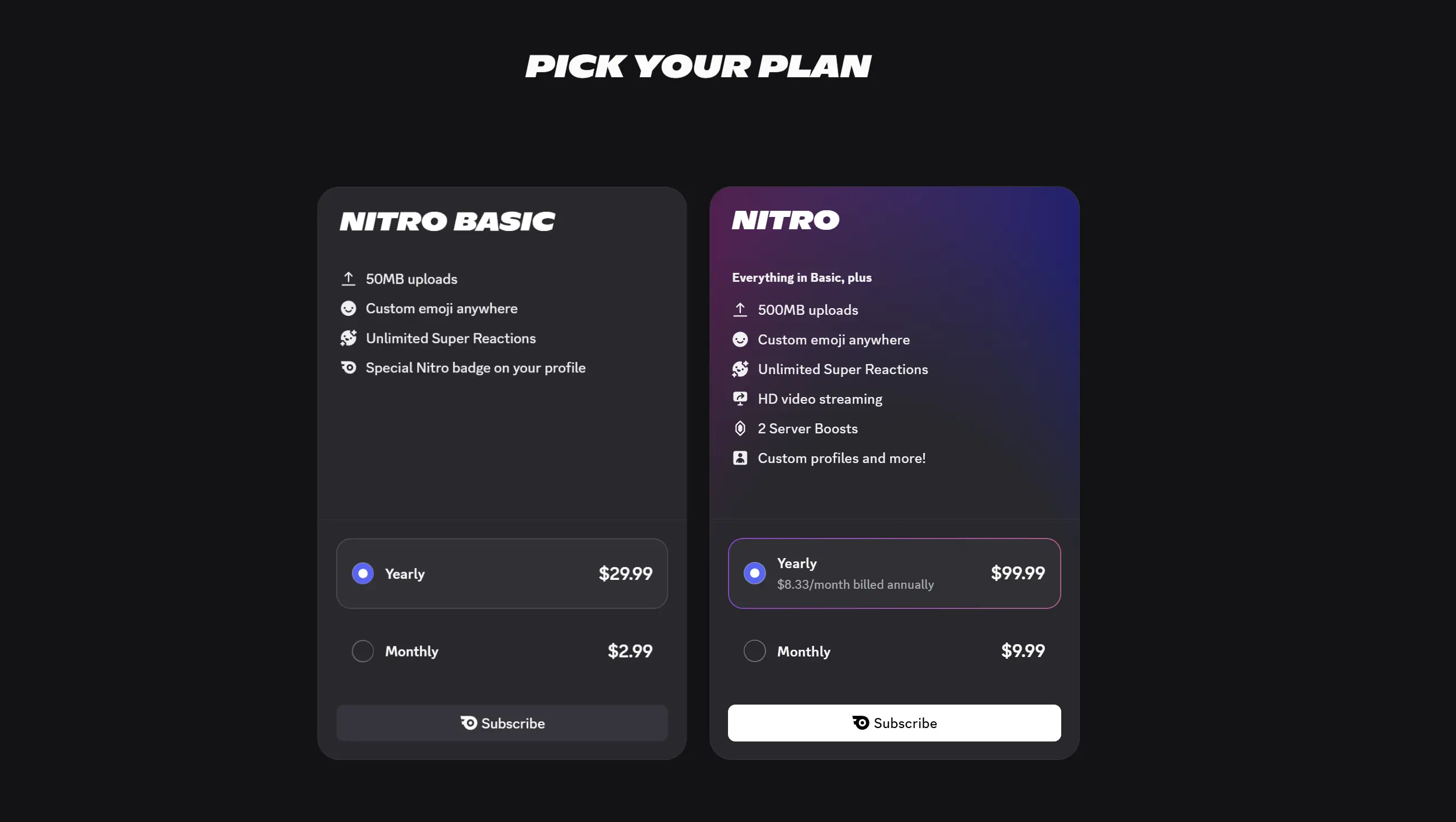 Discord Nitro annual subscription plan pricing