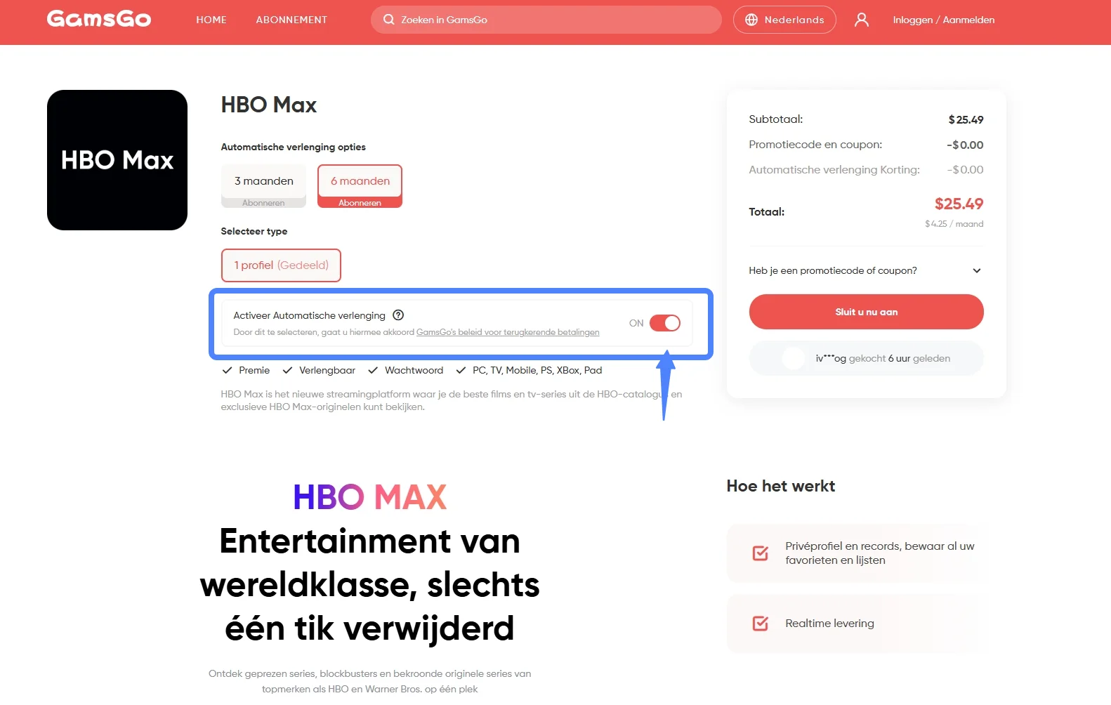 HBO Max-abonnement op GamsGo
