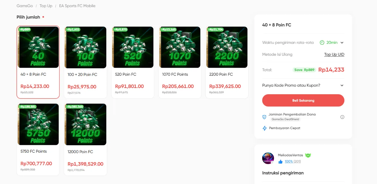 Diskon top up FC Mobile Points di GamsGo