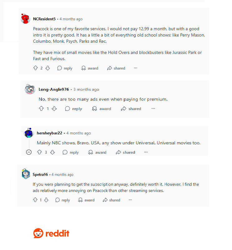 peacock tv on reddit