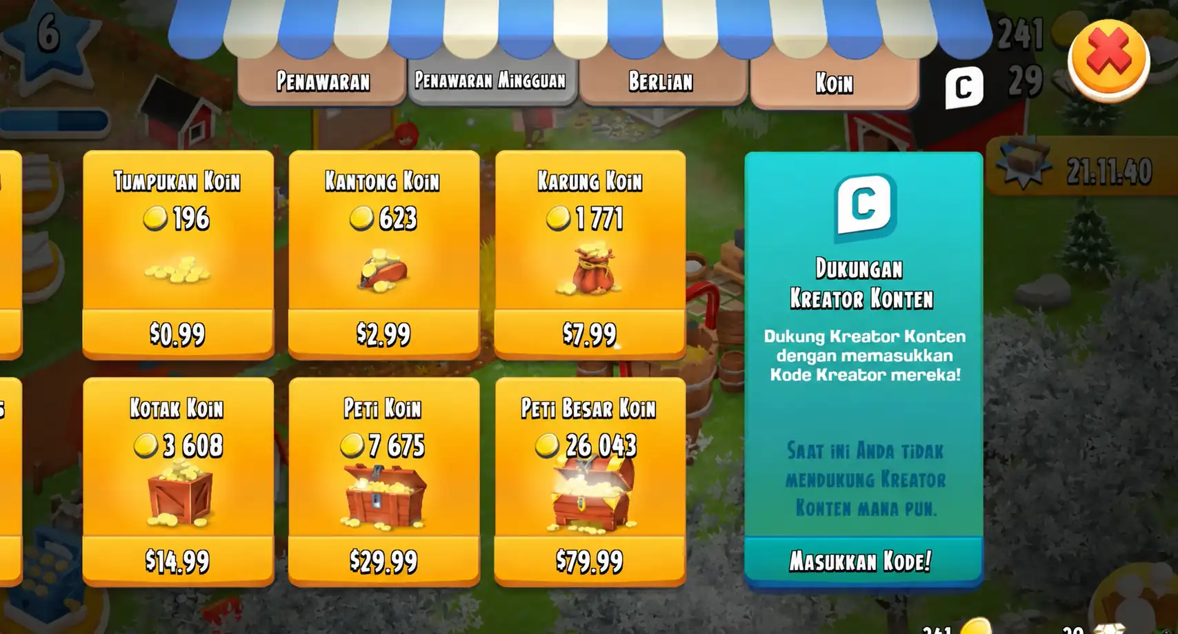 Langkah 2 Menukarkan Kode Kreator Hay Day
