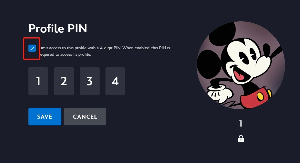 Rimozione del PIN dal profilo Disney+