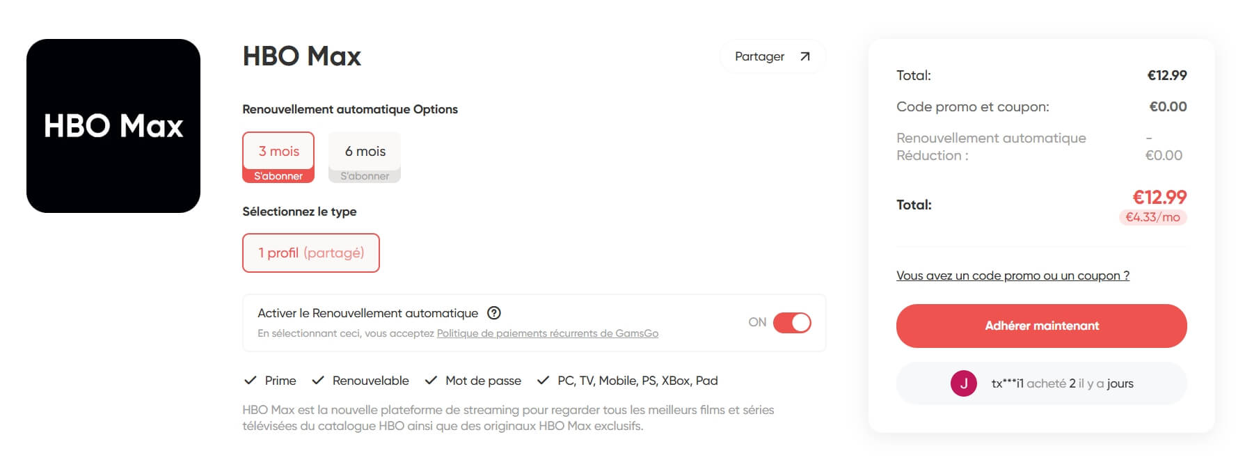 HBO Max Premium partagé