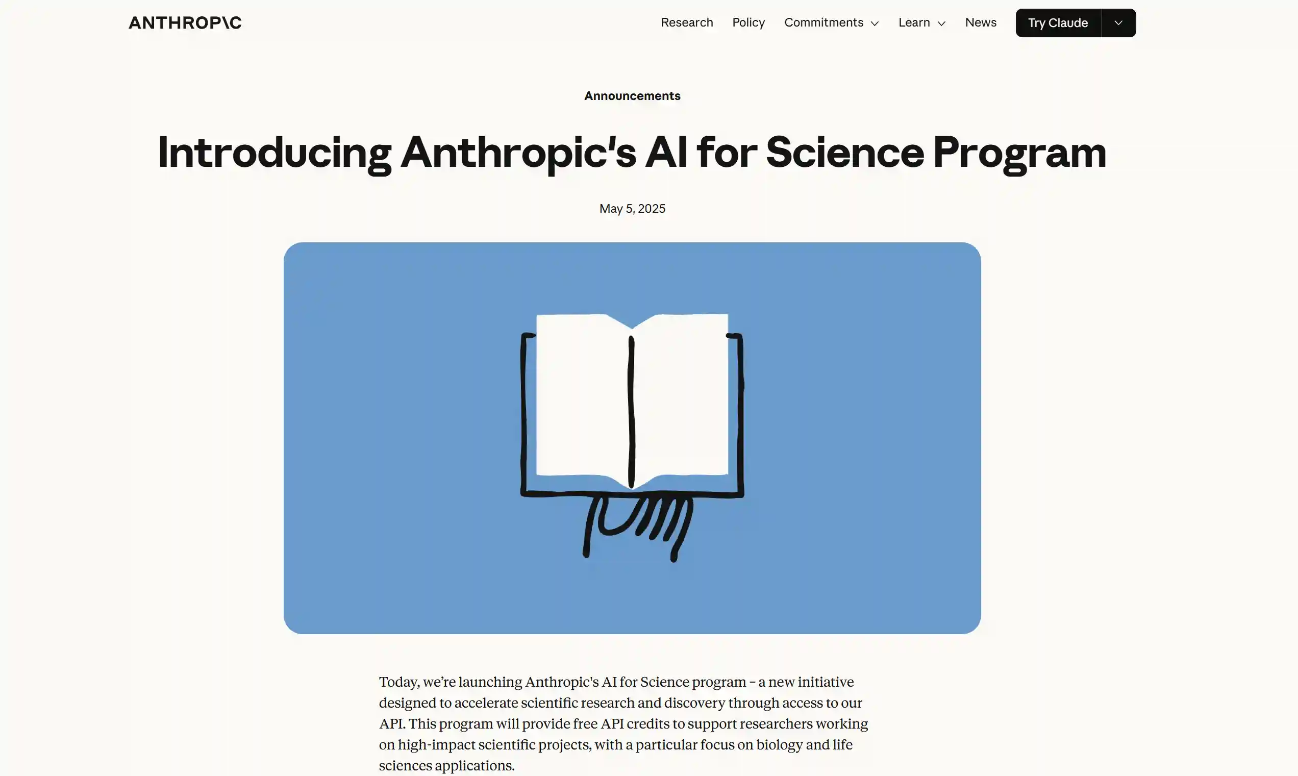 Anthropic AI for Science program offering free API credits to researchers