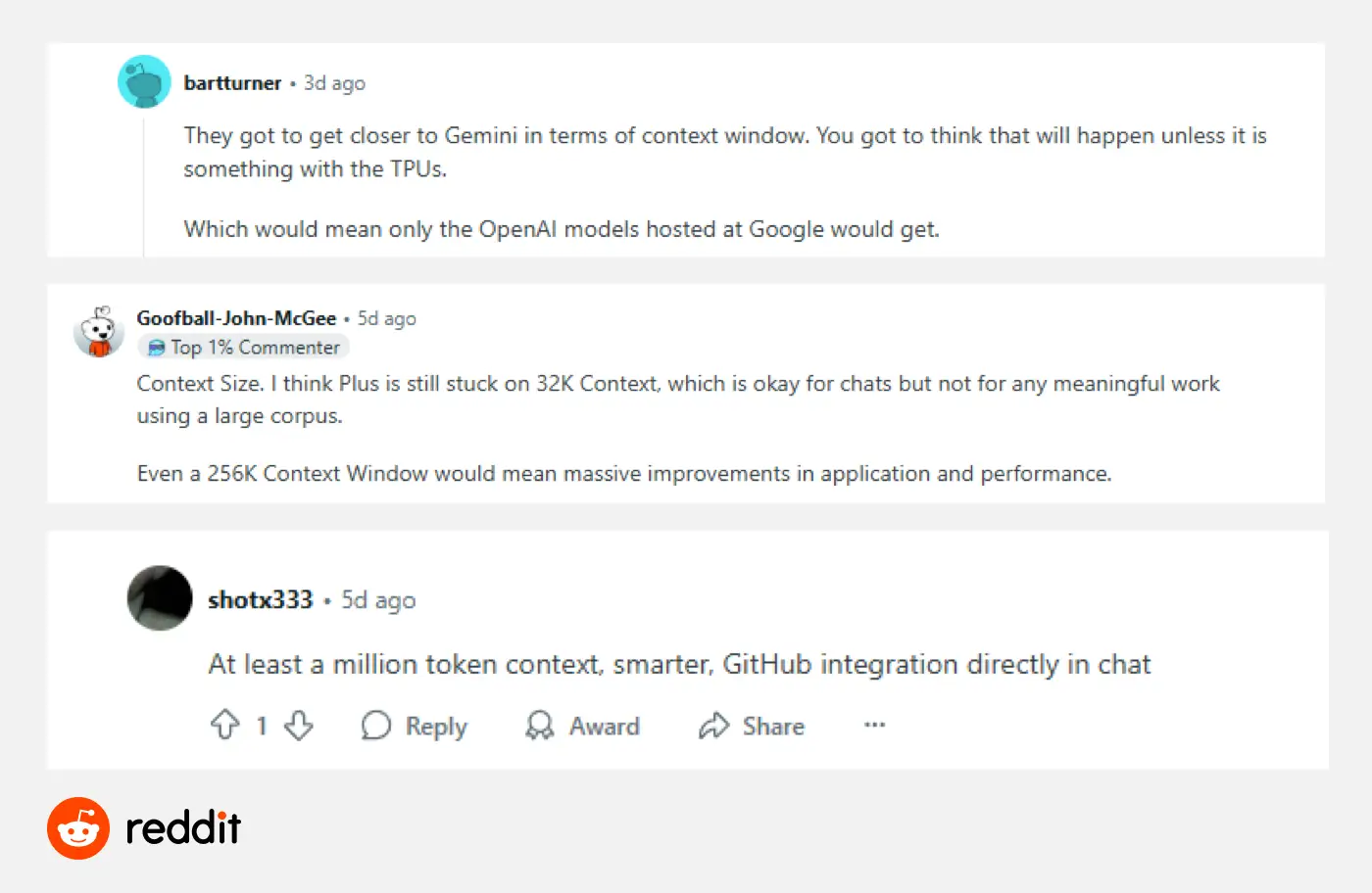 reddit comments about longer context window in gpt 5