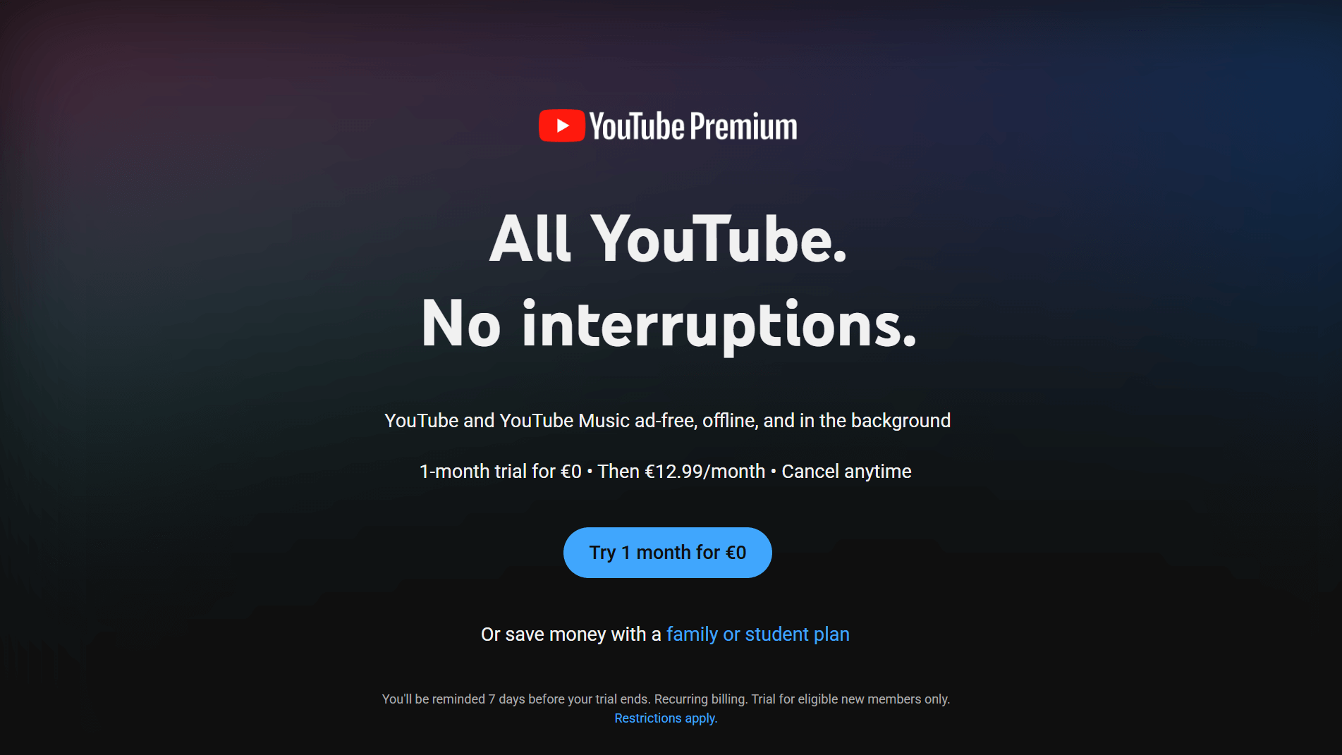 prix youtube premium par pays