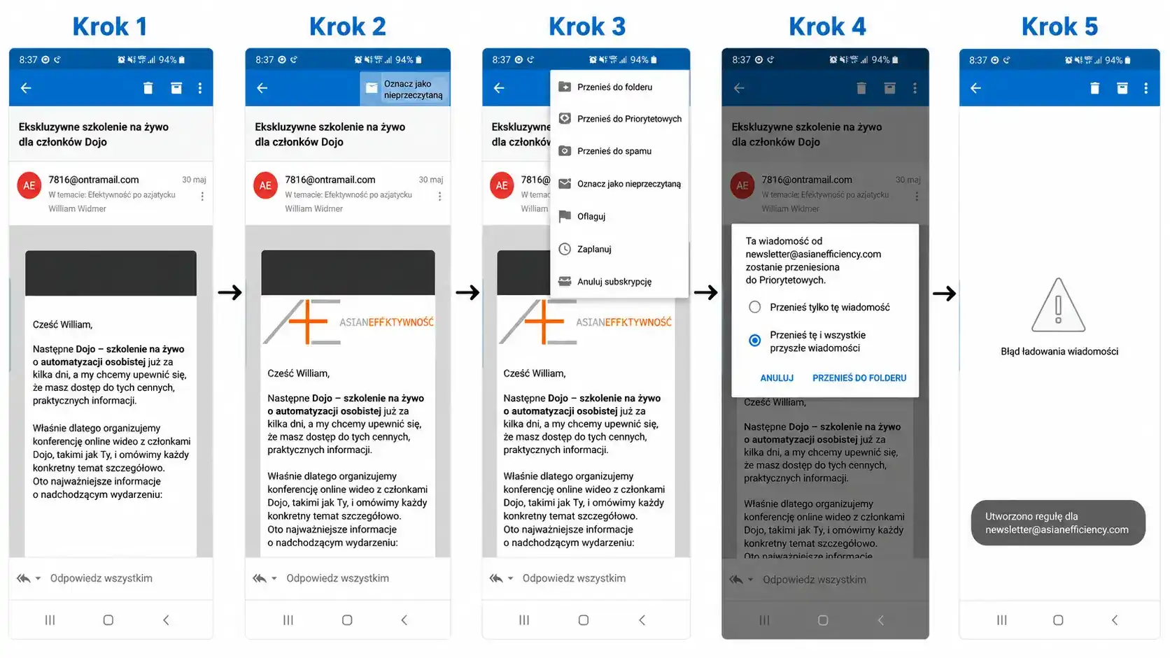 biała lista e-mail w Outlooku