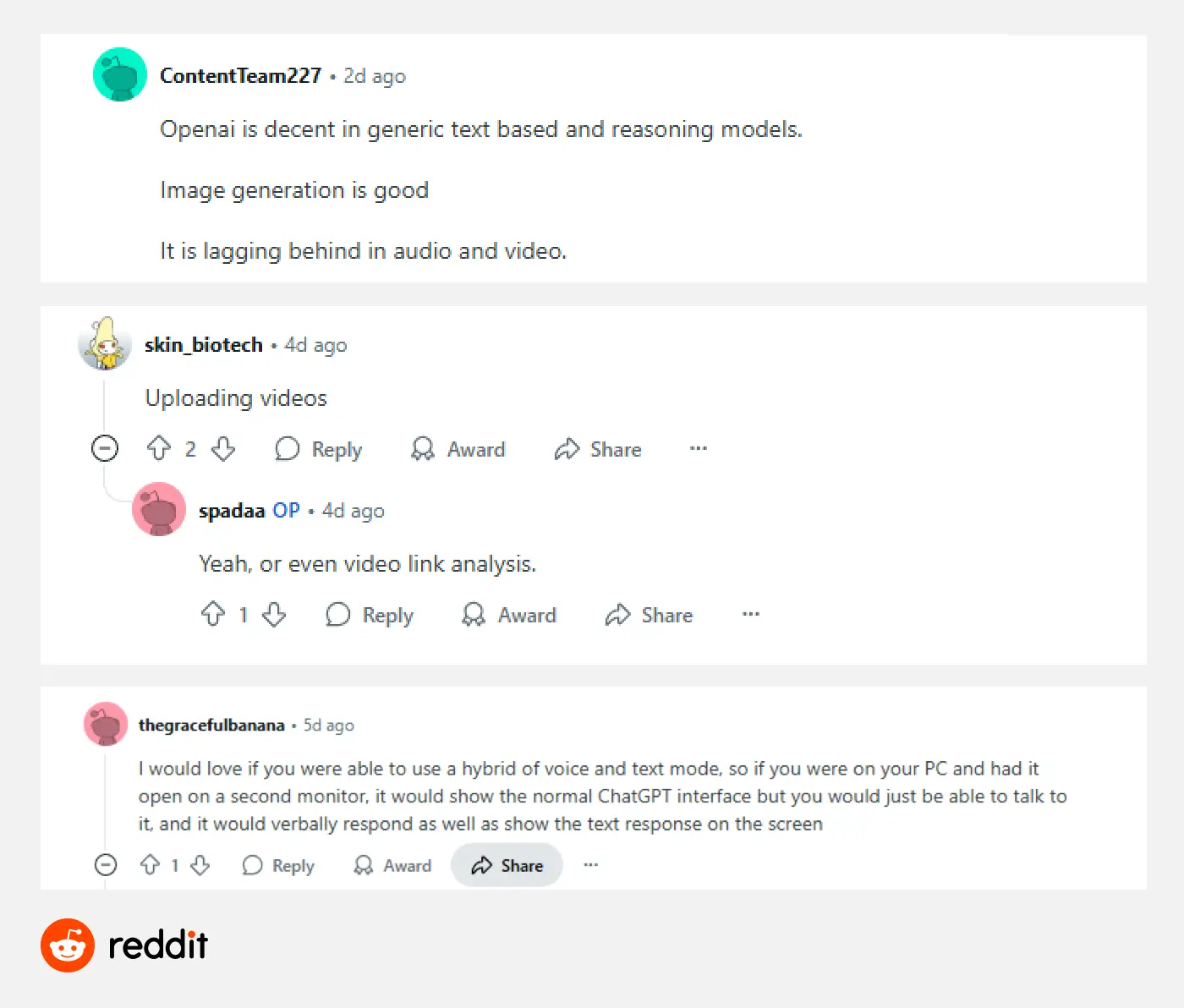 reddit comments about multimodal capabilities in gpt 5