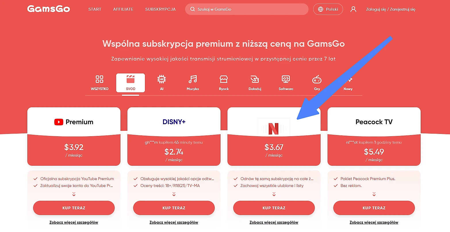 Współdzielenie konta Netflix na GamsGo