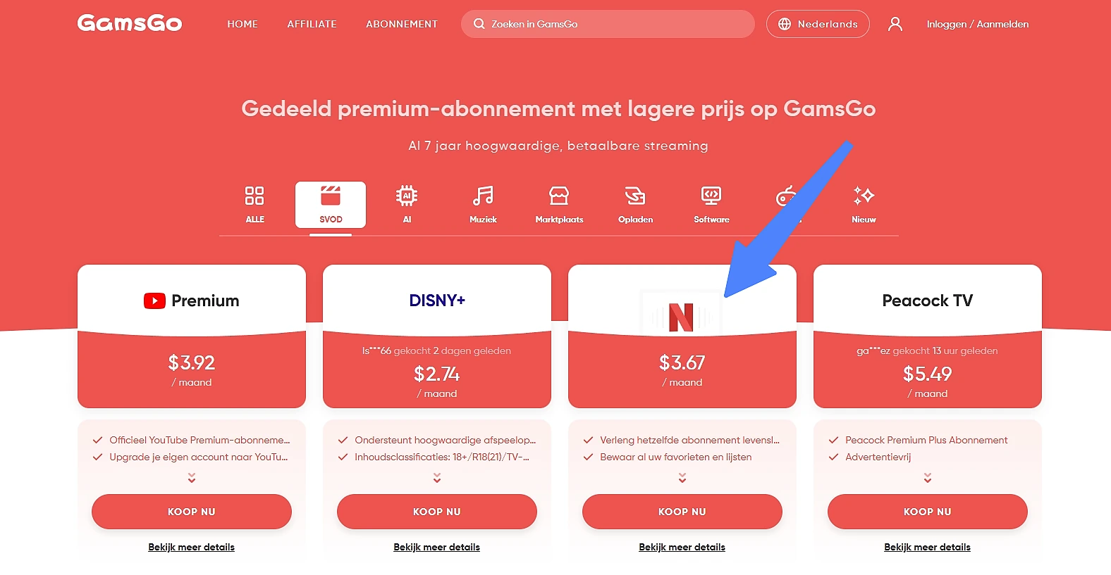 Netflix-account delen via GamsGo