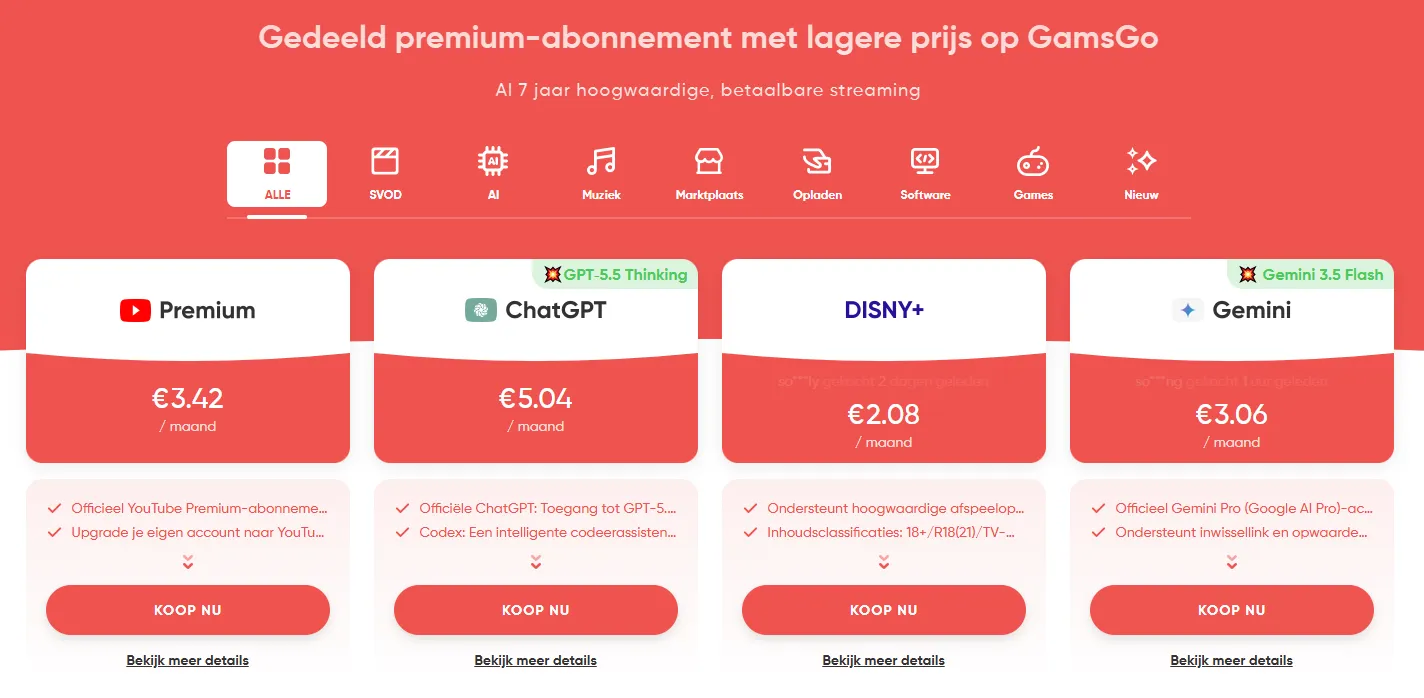 YouTube Premium kopen op GamsGo